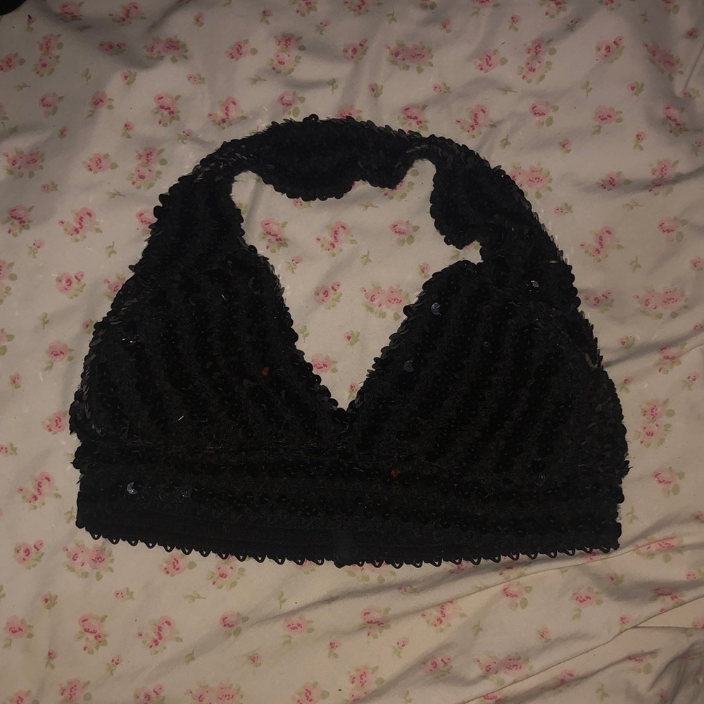 Black Sequin Halter Bralette Camisole